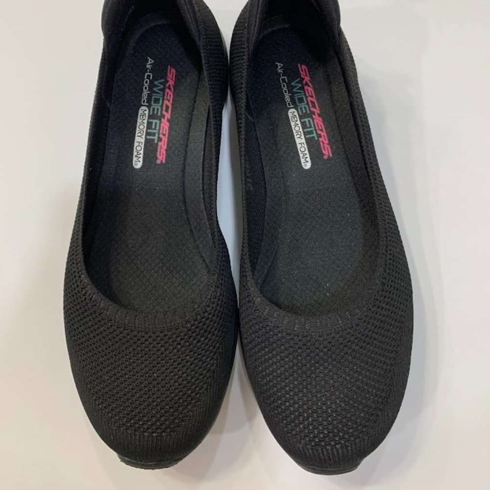 Sketchers Wide Fit Air Cooled Memory Foam Slip on Black Shoes